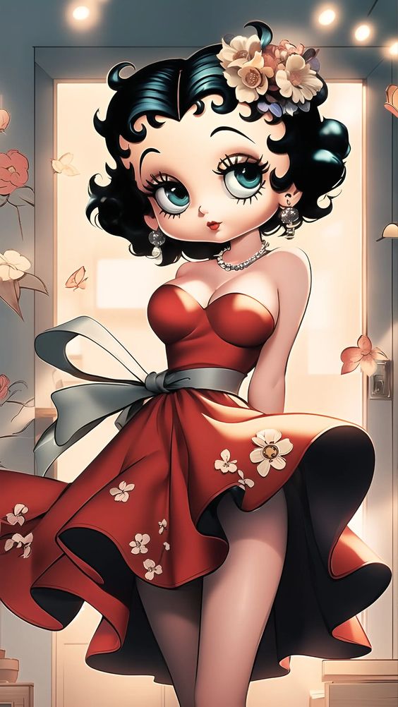 Broderie Diamant Fille Betty Boop - robe rouge - Kit Complet