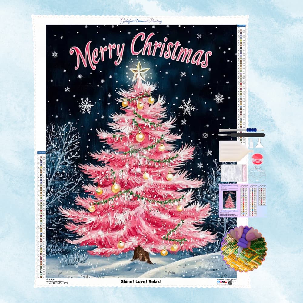 Broderie Diamant Sapin de Noël rose - Kit Complet (Diamond Painting)
