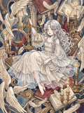 Illustration de La Balance Céleste représentant une jeune femme entourée d’ailes, de bougies et d’une balance dorée