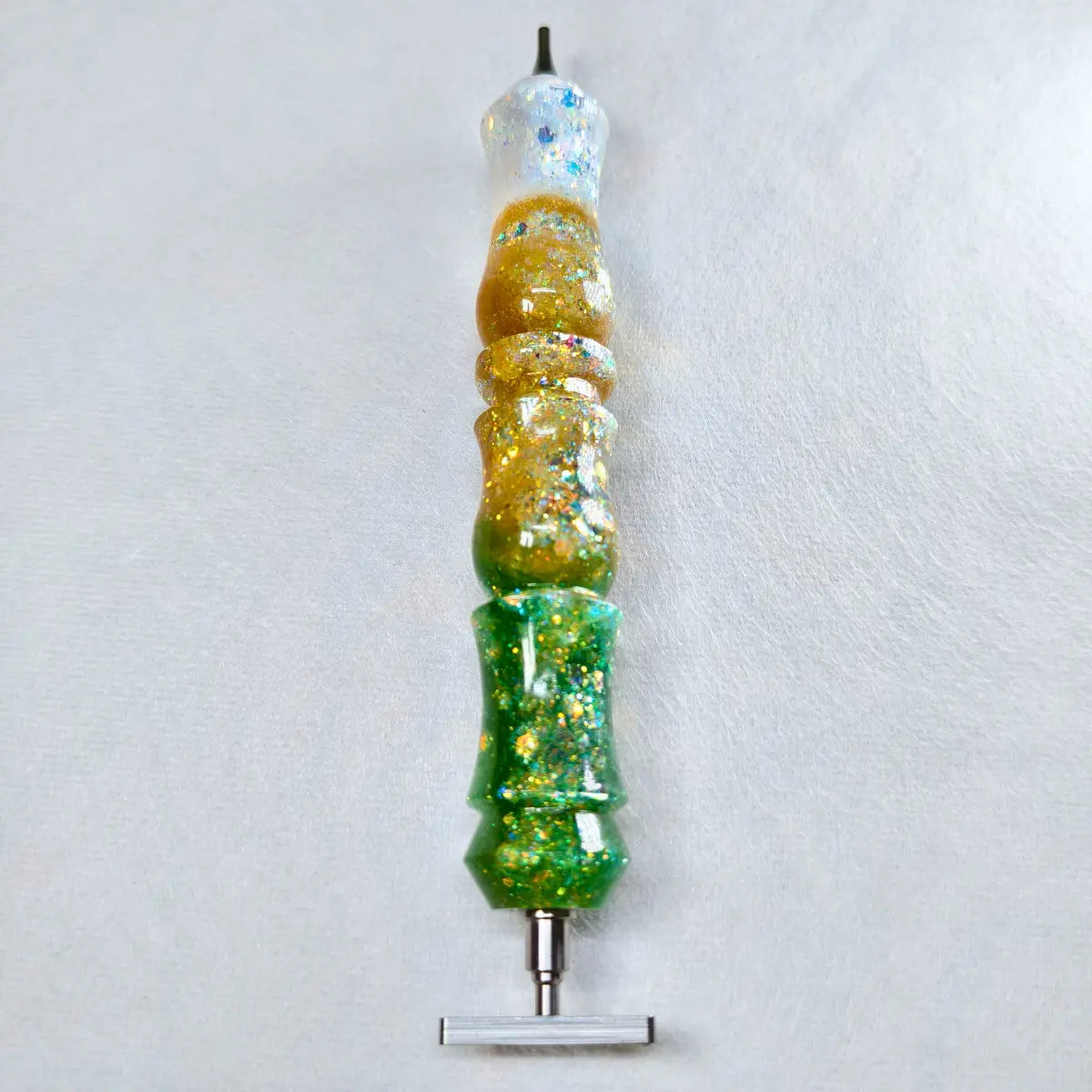 Stylet de peinture au diamant fait main avec dégradé vert et or et deux embouts