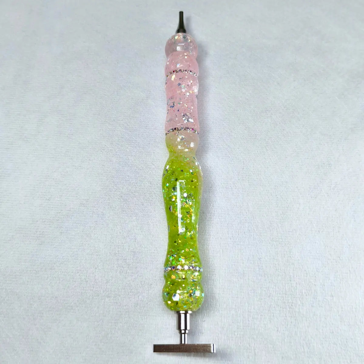 Stylet de peinture au diamant fait main rose clair et vert avec deux embouts