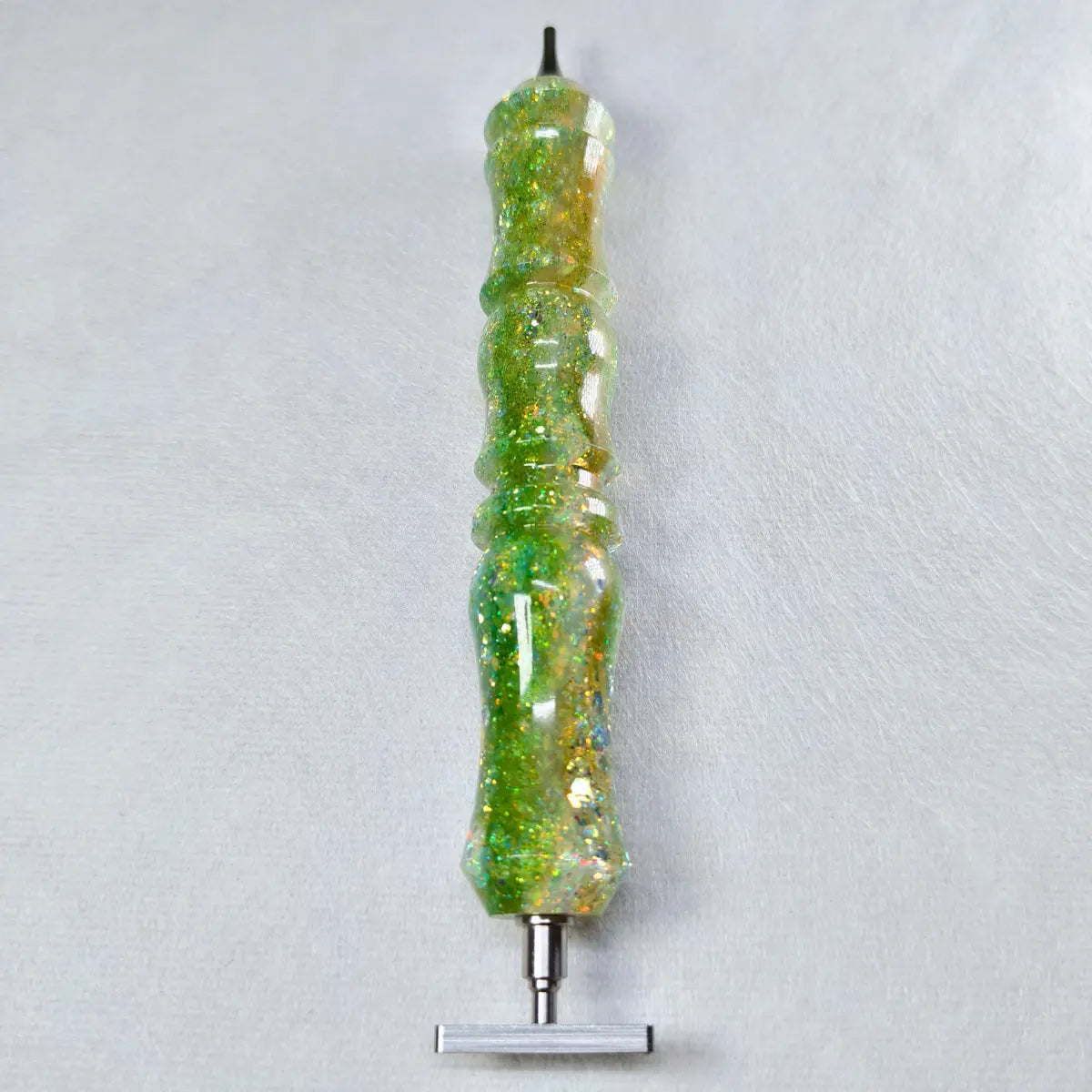 Stylet de peinture au diamant fait main vert et or avec deux embouts
