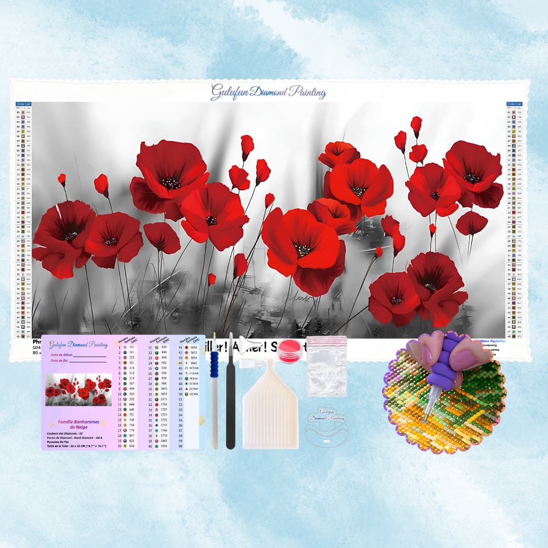 Broderie Diamant Coquelicots - Kit Complet (5D Diamond Painting)