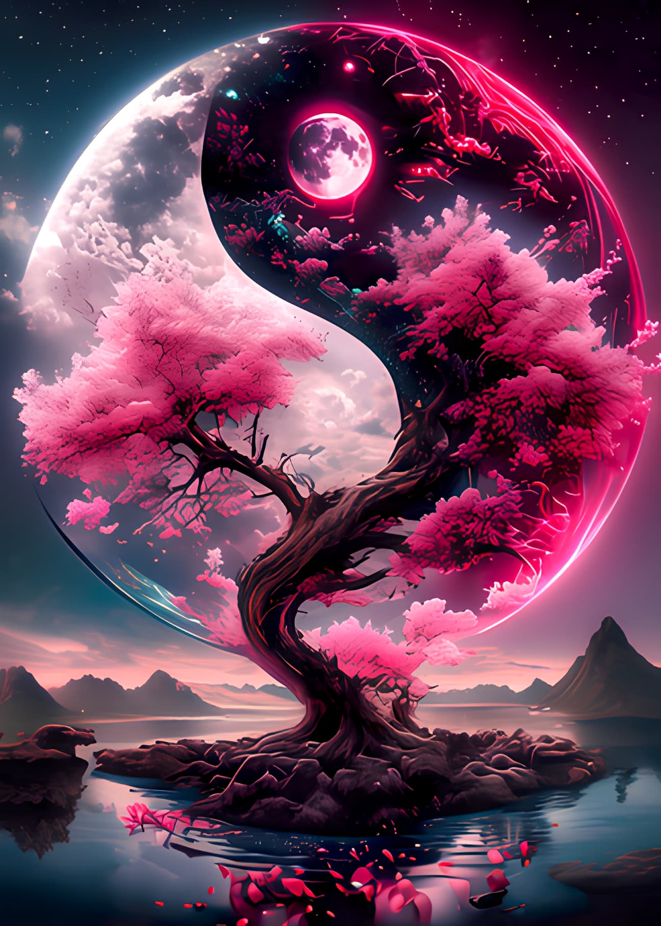 Broderie Diamant Sakura Yin Yang image originale (Gulufun Diamond Painting)