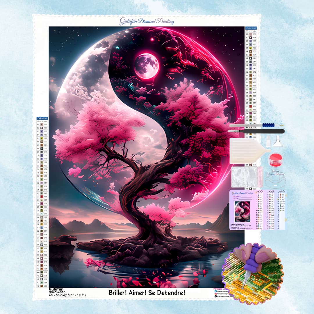 Broderie Diamant Sakura Yin Yang - Kit Complet (5D Diamond Painting)