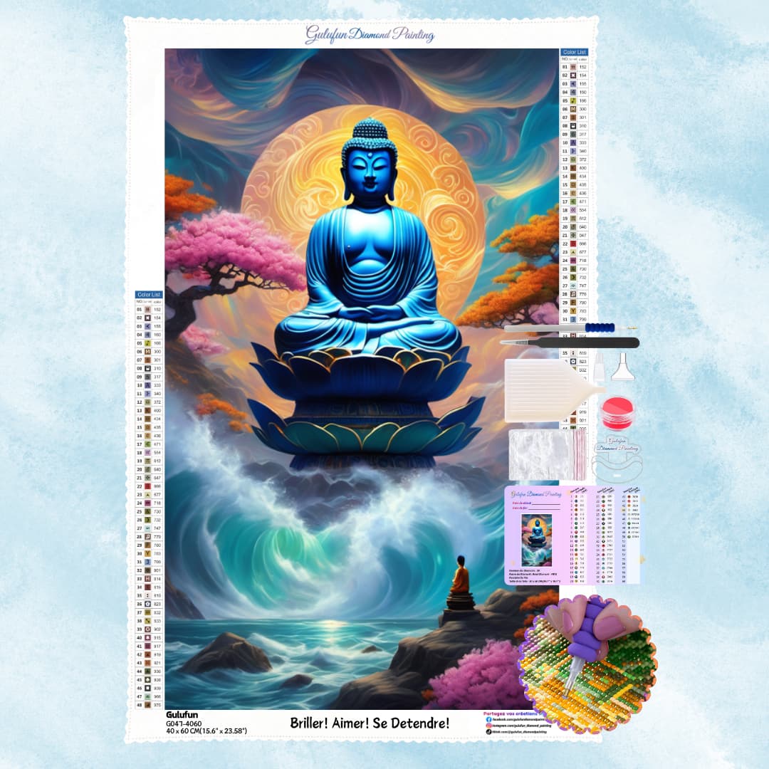 Broderie Diamant Bouddha Lotus Religieux (Zen) - Kit Complet (5D Diamond Painting)