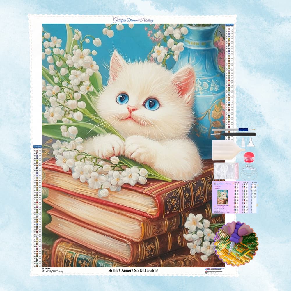 Broderie Diamant Chat-Livre Du Muguet - Kit Complet (5D Diamond Painting)