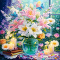 Broderie Diamant Fleurs et bougies près de la fenêtre Image originale (Gulufun Diamond Painting)