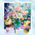 Broderie Diamant Fleurs et bougies près de la fenêtre - Kit Complet (5D Diamond Painting)