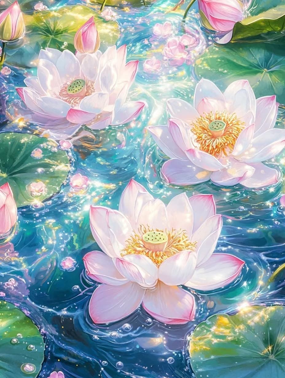 Broderie Diamant Village Aquatique Lotus Dream Image originale
 (Gulufun Diamond Painting)