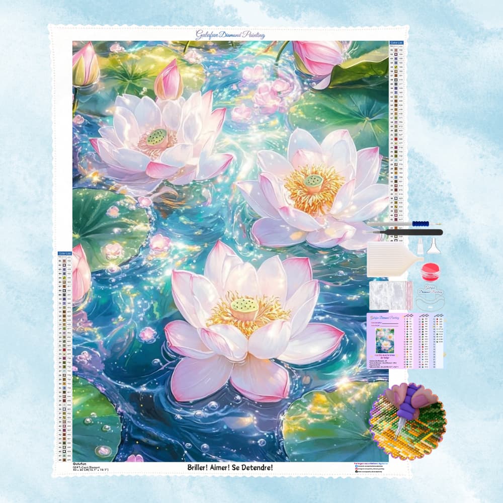 Broderie Diamant Village Aquatique Lotus Dream - Kit Complet (5D Diamond Painting)