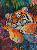 Broderie diamant Tigre Endormi avec effet strass scintillant et détails visibles du motif