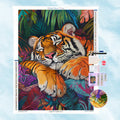Kit complet de broderie diamant Tigre Endormi avec toile et accessoires