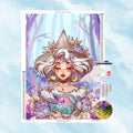 Kit complet de diamond painting d'une sorcière au cristal avec toile et matériel.