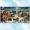 Kit complet de diamond painting d'un village de Noël au bord de la mer avec toile, strass et outils